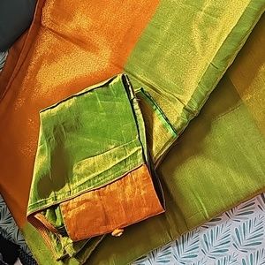 Orange and Green Tissue Saree. Size:36